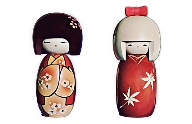 Two Kokeshi dolls